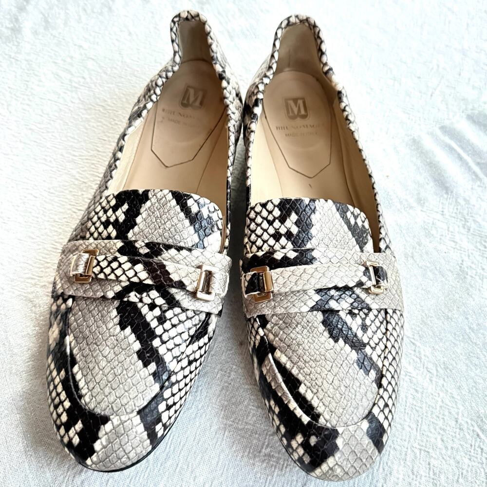 Bruno Magli Vinny Snake Print Leather Loafers Womens EU 38 Made Italy